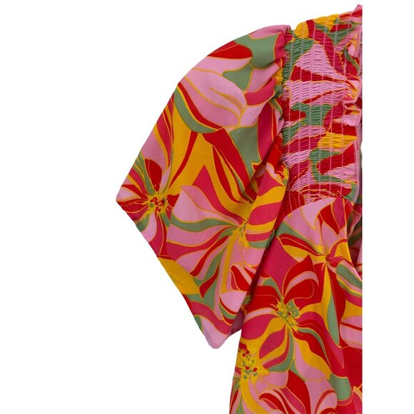 Pleione Women's Floral Print Smocked Top Size Medium‎ Boho Casual - Picture 4 of 10